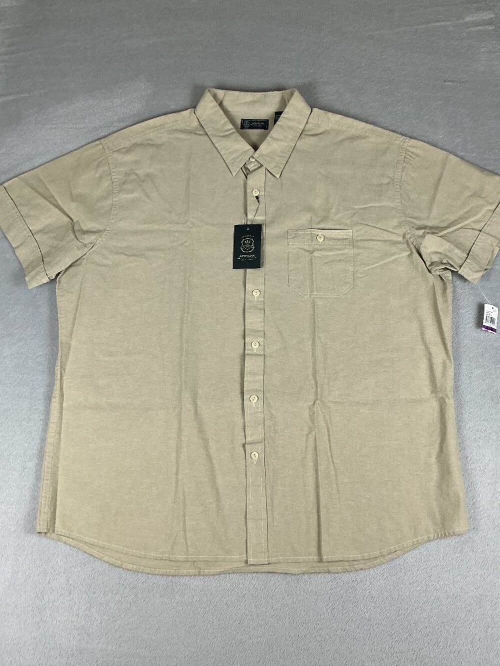 Arrow Men's Chambray Shirt Button Down Short Sleeve Size XXL Pocket Tan Color.